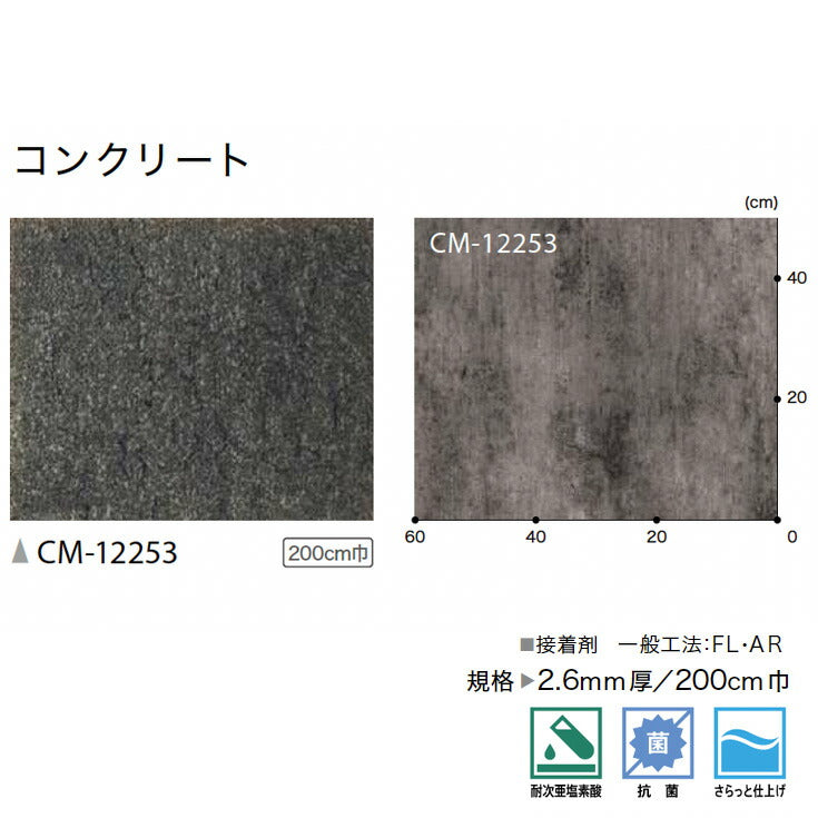サンゲツ 店舗用クッションフロア CM12253 ストーン・石目柄