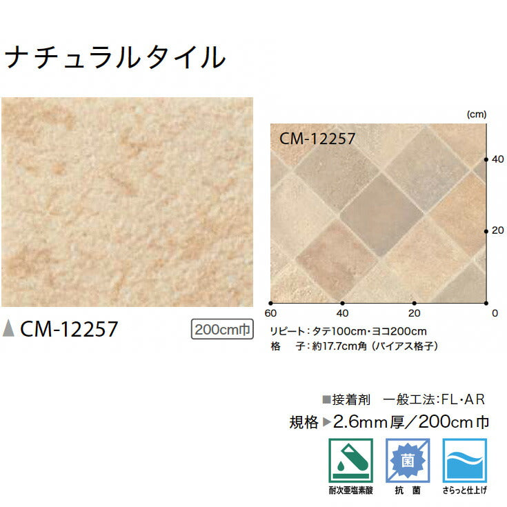 サンゲツ 店舗用クッションフロア CM12257 ストーン・石目柄
